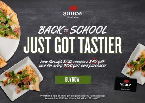 Back to school just got tastier. Now through 8-21, receive a $40 gift card for every $100 gift card purchase!