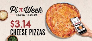 A delicious pizza on the table next to a phone with the Sauce app showing on the screen, promoting an offer for pizzas for only $3.14 each.